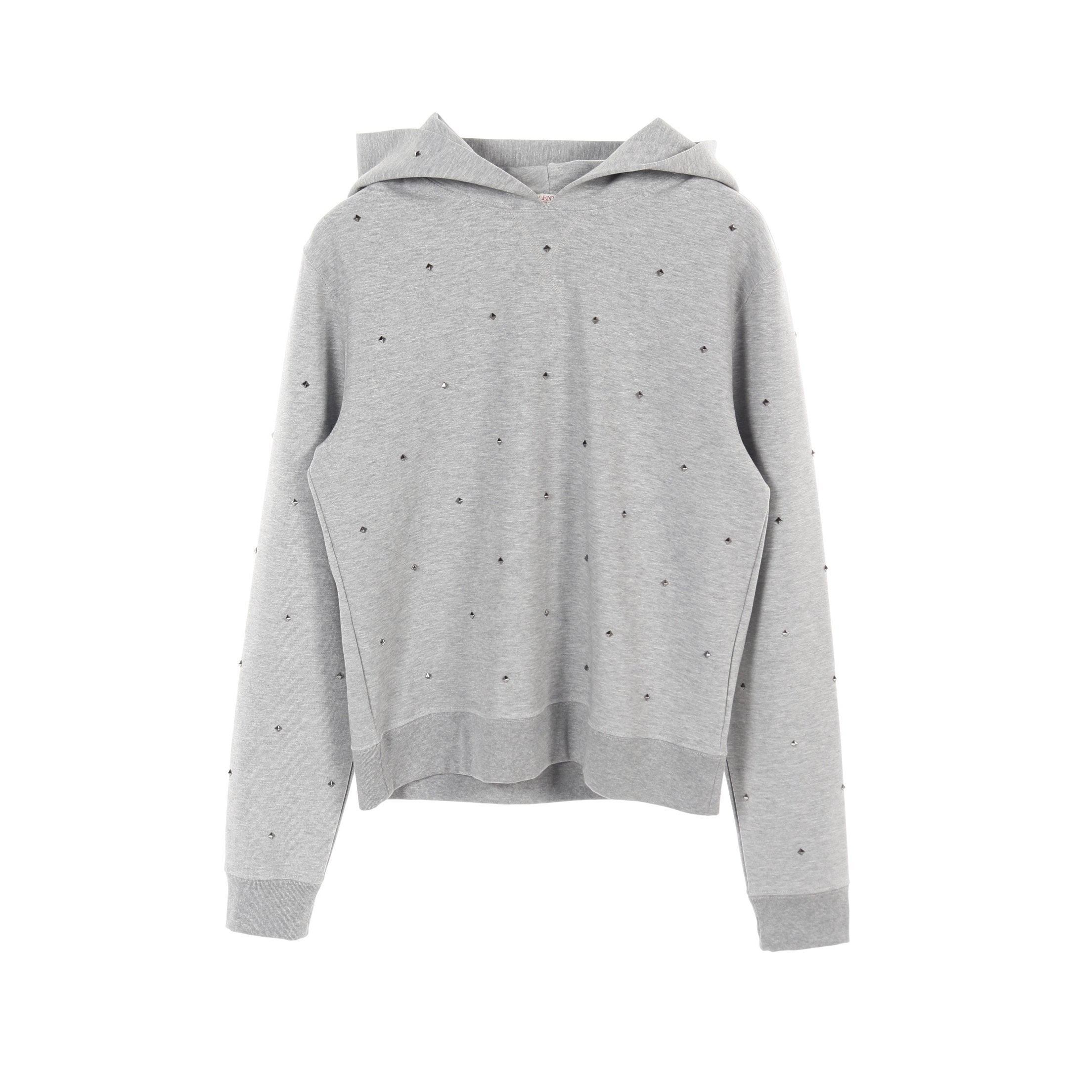 【ほぼ新品】VALENTINO ホワイト パーカー スタッズ プルオーバーパーカー 長袖 コットン グレー スタッズ ヴァレンティノ