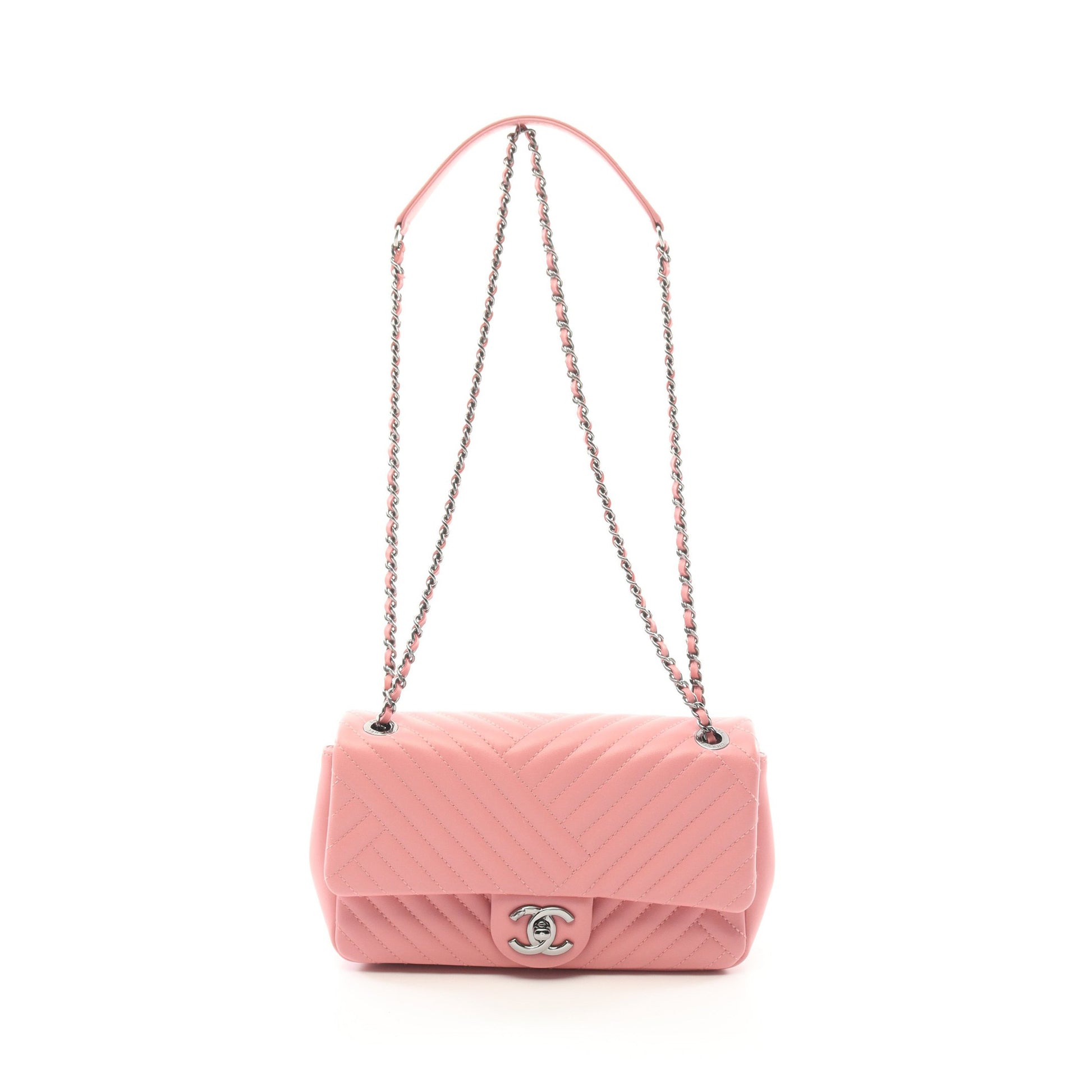 ココマーク チェーンショルダーバッグ ラムスキン ピンク シルバー金具 シャネル バッグ CHANEL