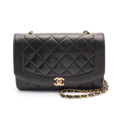 マトラッセ ダイアナフラップ チェーンショルダーバッグ ラムスキン ブラック ゴールド金具 シャネル バッグ CHANEL