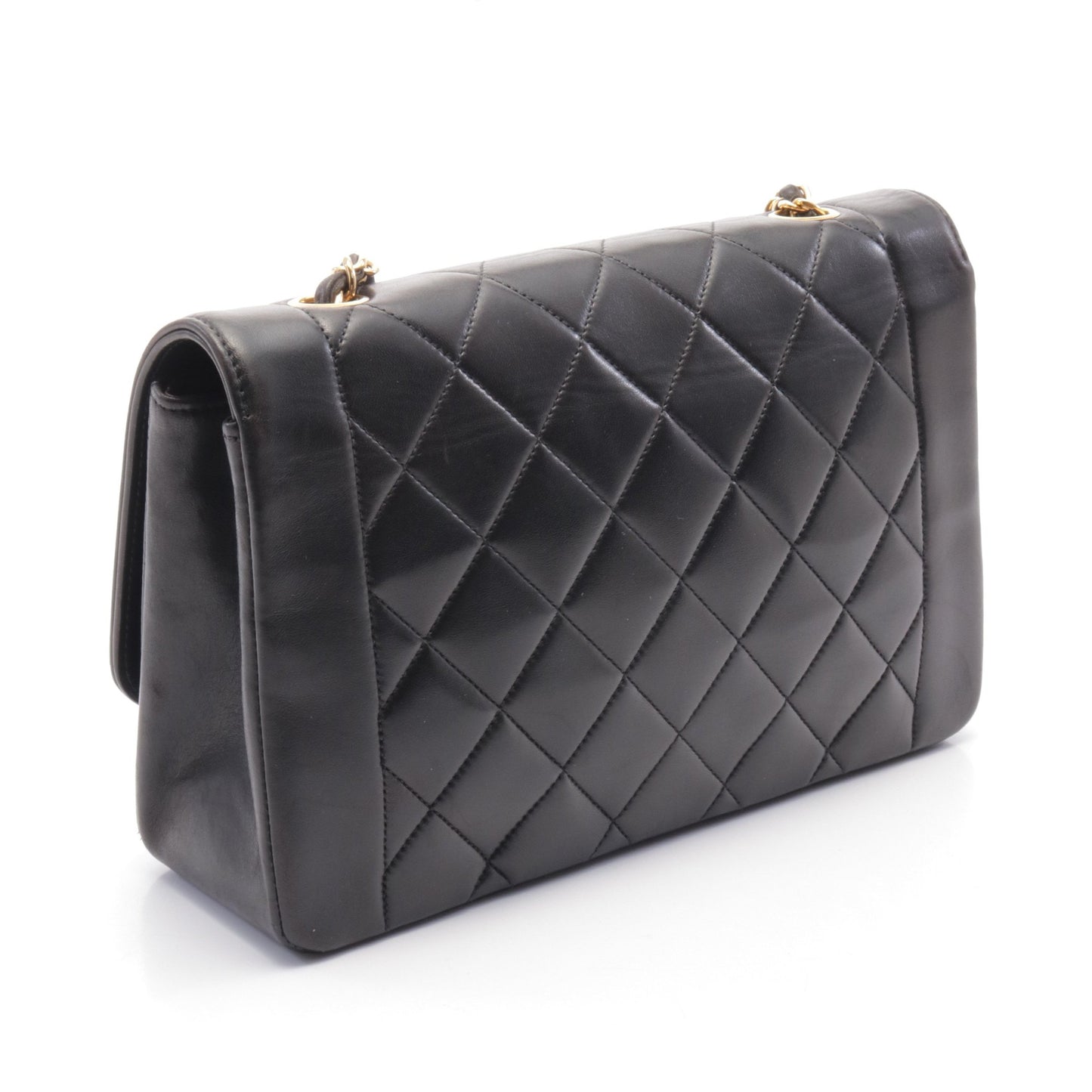 マトラッセ ダイアナフラップ チェーンショルダーバッグ ラムスキン ブラック ゴールド金具 シャネル バッグ CHANEL