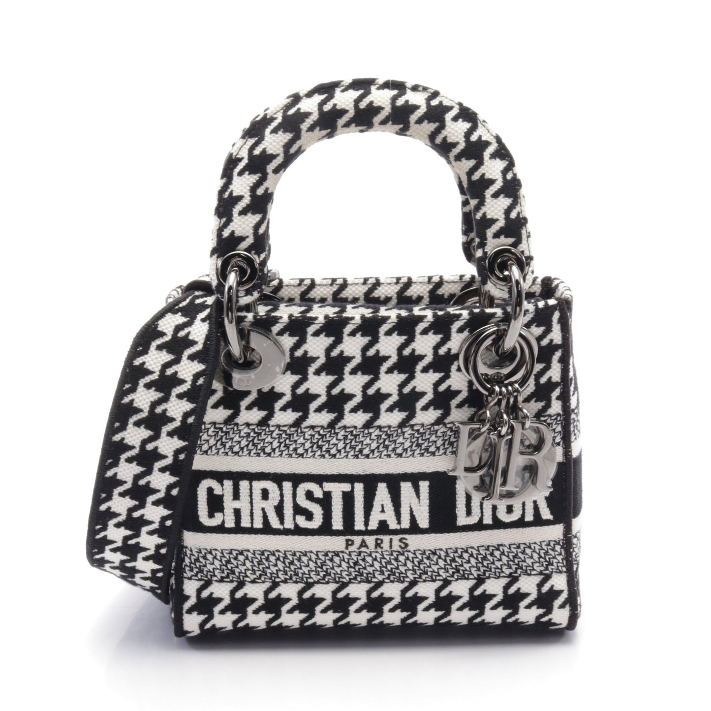 LADY D-LITE ミニ ハンドバッグ 千鳥格子 キャンバス ブラック ホワイト 2WAY クリスチャンディオール バッグ Christian Dior