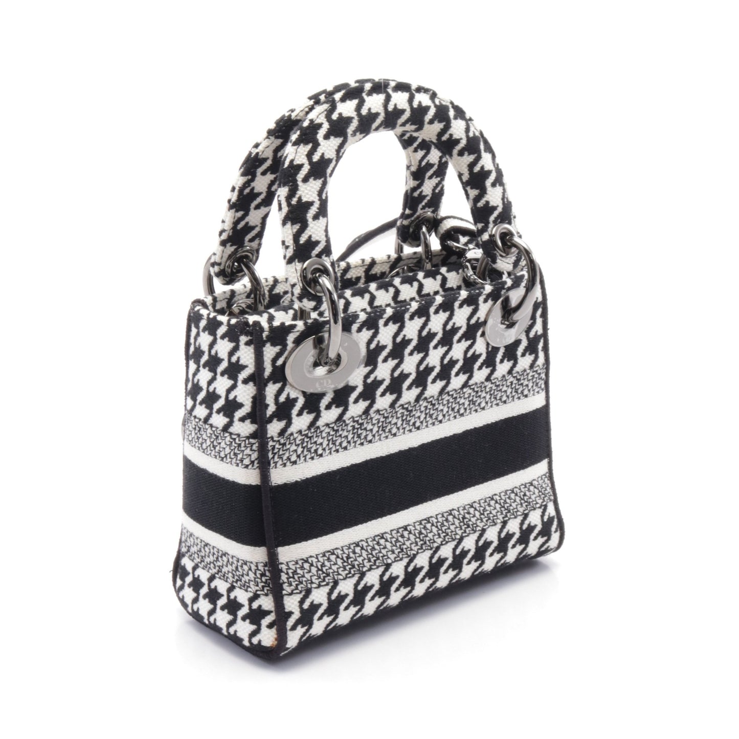 LADY D-LITE ミニ ハンドバッグ 千鳥格子 キャンバス ブラック ホワイト 2WAY クリスチャンディオール バッグ Christian Dior