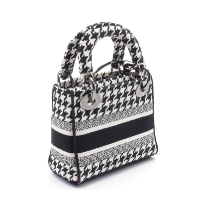LADY D-LITE ミニ ハンドバッグ 千鳥格子 キャンバス ブラック ホワイト 2WAY クリスチャンディオール バッグ Christian Dior