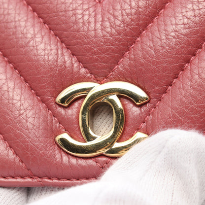 Wチェーンショルダーバッグ レザー ピンクブラウン ゴールド金具 シャネル バッグ CHANEL