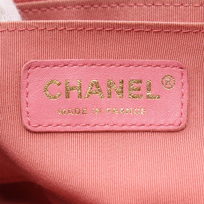Wチェーンショルダーバッグ レザー ピンクブラウン ゴールド金具 シャネル バッグ CHANEL
