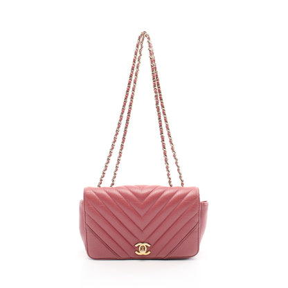 Wチェーンショルダーバッグ レザー ピンクブラウン ゴールド金具 シャネル バッグ CHANEL