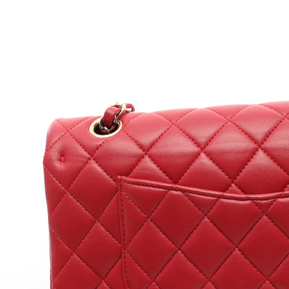 マトラッセ Wフラップ Wチェーンショルダーバッグ ラムスキン レッド ゴールド金具 シャネル バッグ CHANEL