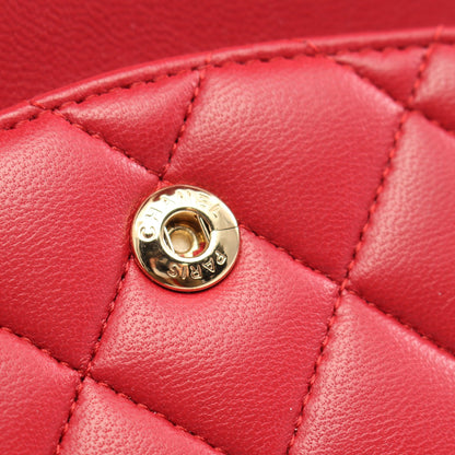 マトラッセ Wフラップ Wチェーンショルダーバッグ ラムスキン レッド ゴールド金具 シャネル バッグ CHANEL
