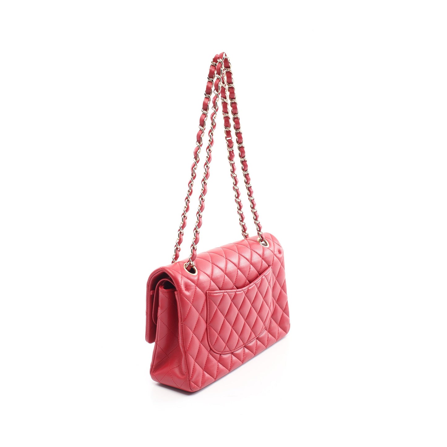 マトラッセ Wフラップ Wチェーンショルダーバッグ ラムスキン レッド ゴールド金具 シャネル バッグ CHANEL