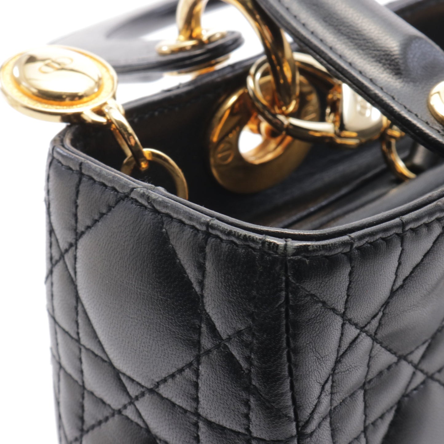 LADY DIOR レディディオール カナージュ ハンドバッグ レザー ブラック 2WAY クリスチャンディオール バッグ Christian Dior