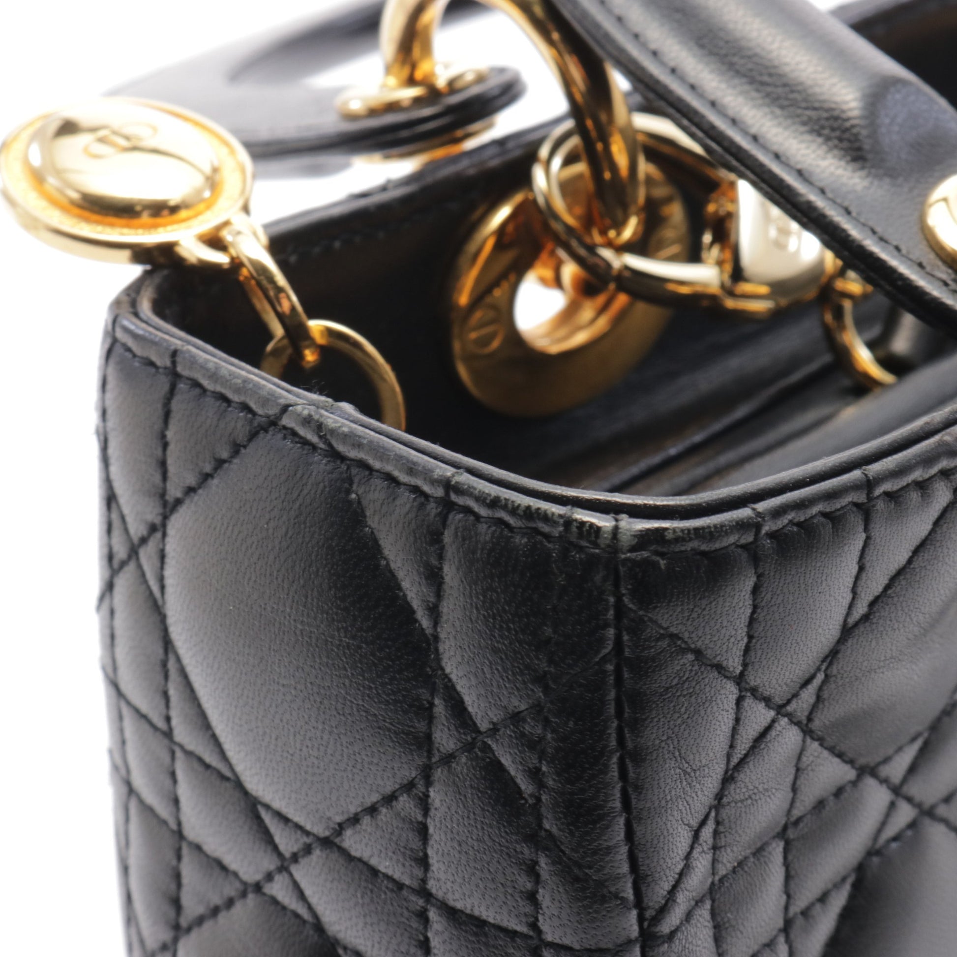 LADY DIOR レディディオール カナージュ ハンドバッグ レザー ブラック 2WAY クリスチャンディオール バッグ Christian Dior