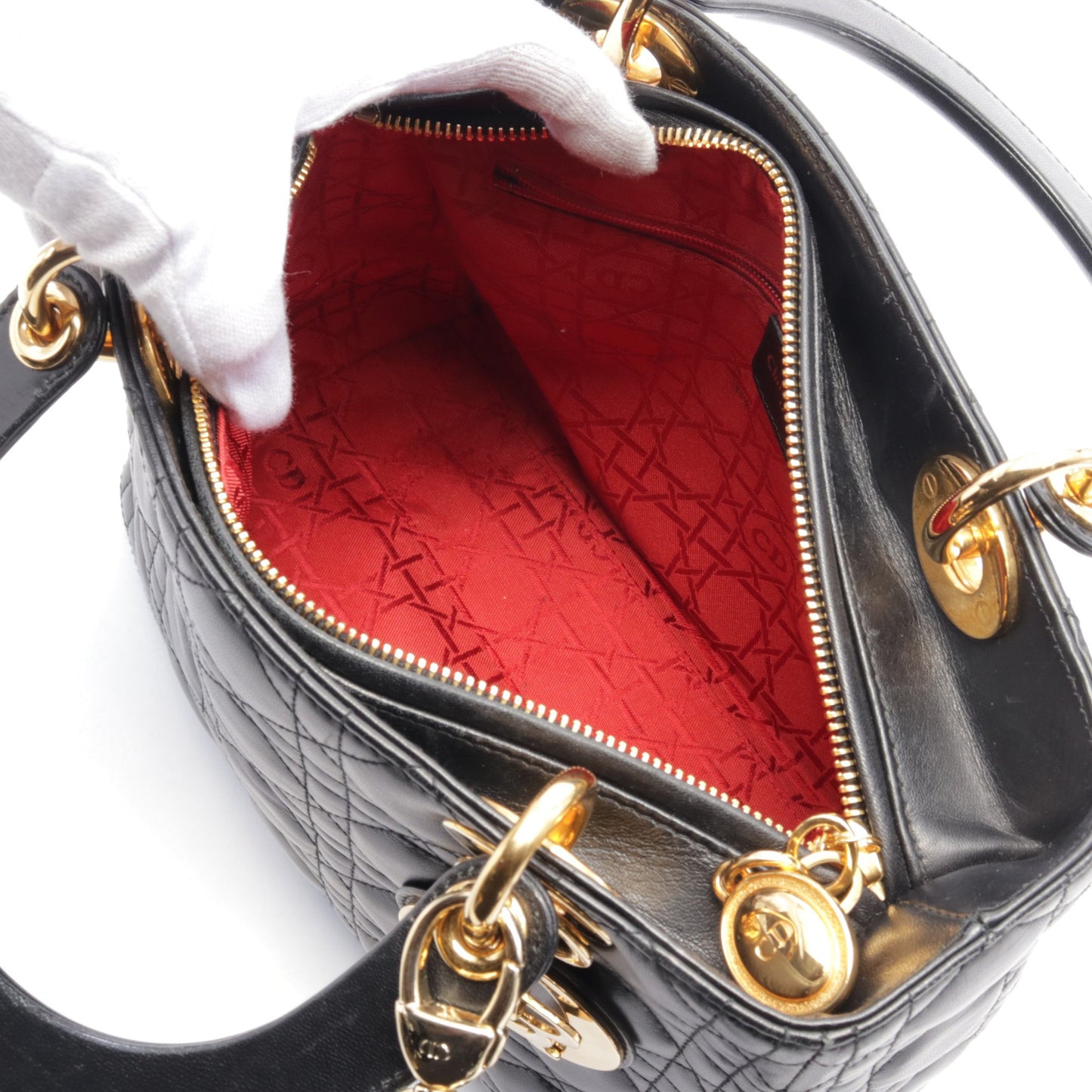 LADY DIOR レディディオール カナージュ ハンドバッグ レザー ブラック 2WAY クリスチャンディオール バッグ Christian Dior