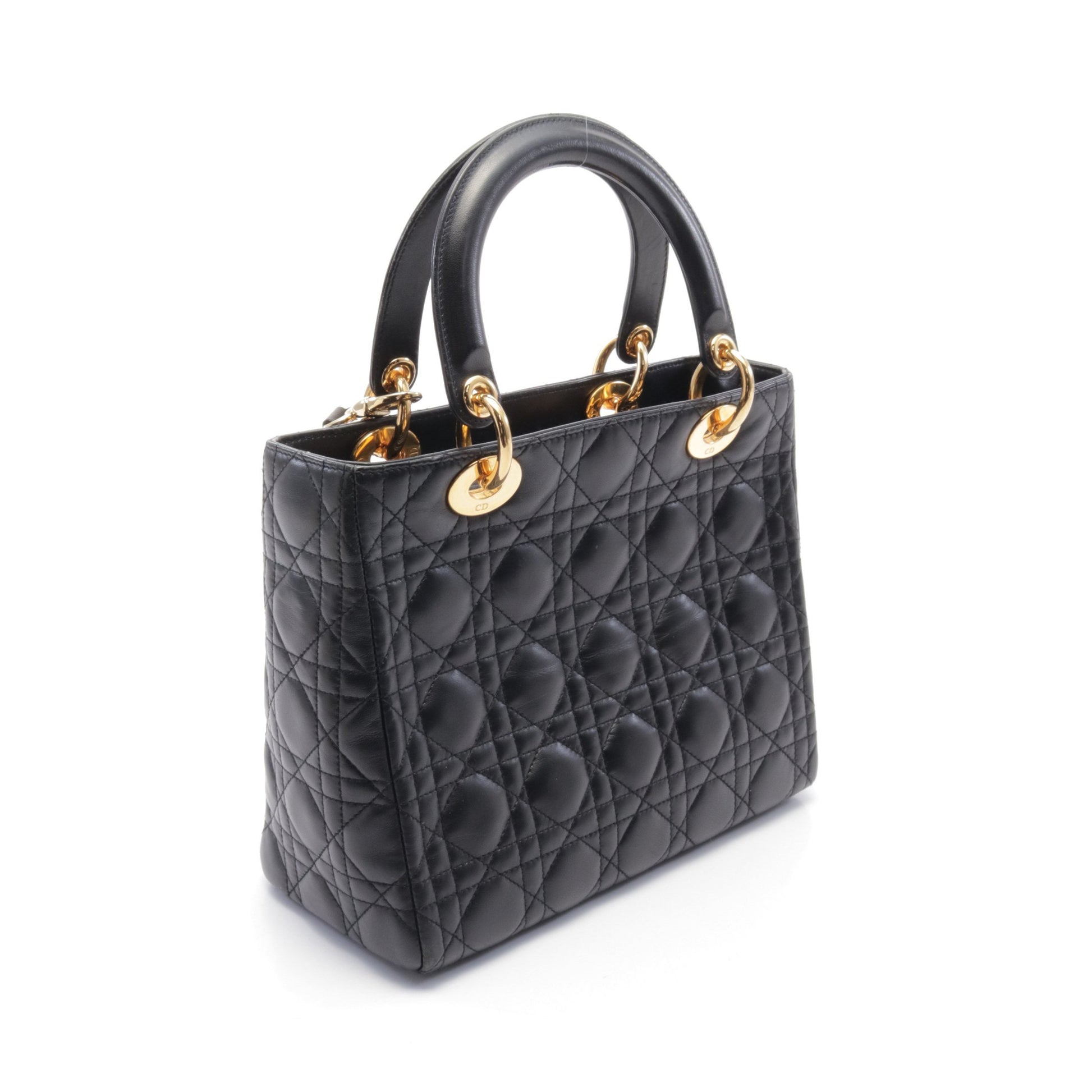 LADY DIOR レディディオール カナージュ ハンドバッグ レザー ブラック 2WAY クリスチャンディオール バッグ Christian Dior