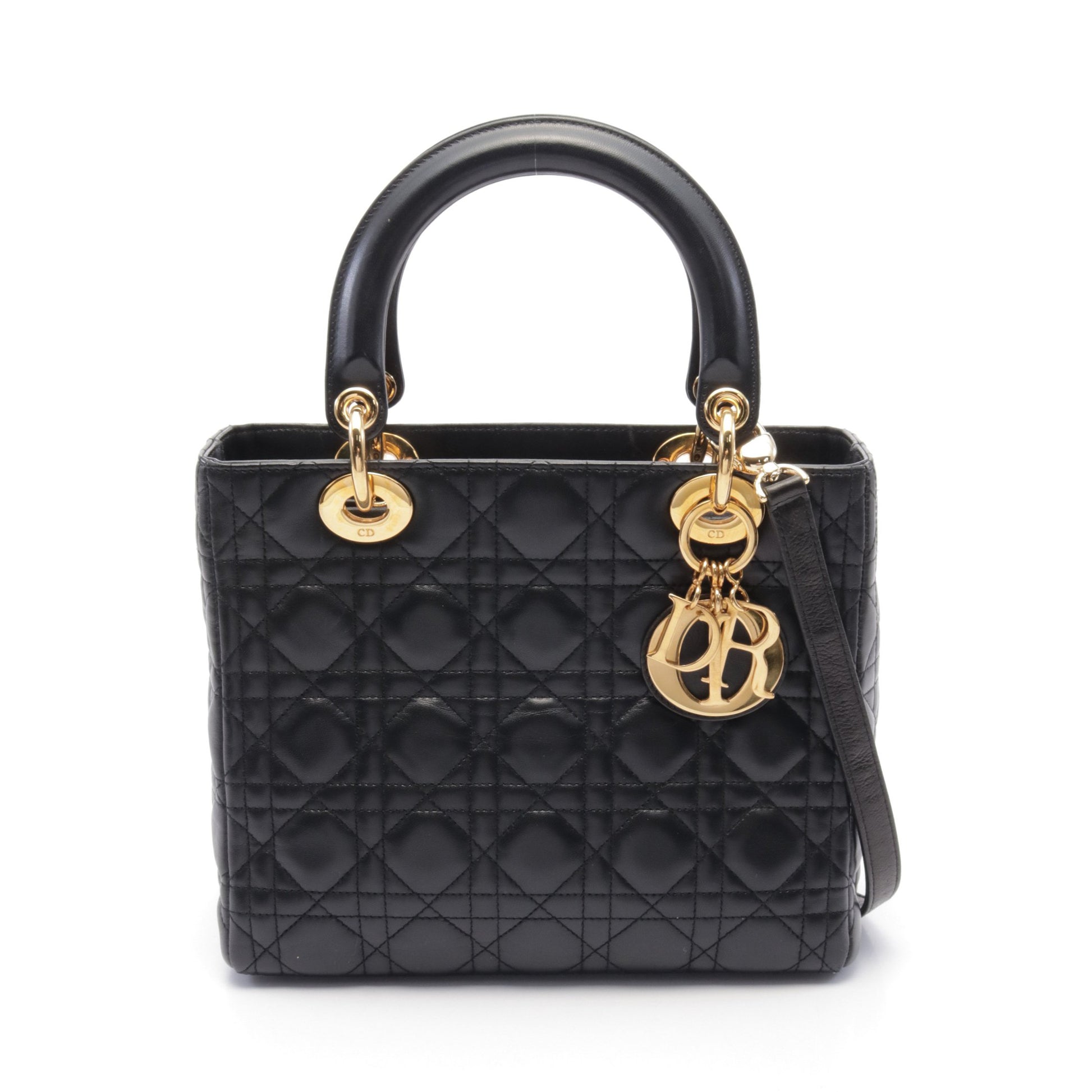 LADY DIOR レディディオール カナージュ ハンドバッグ レザー ブラック 2WAY クリスチャンディオール バッグ Christian Dior
