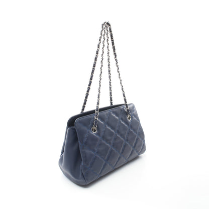 ウルトラステッチ チェーンショルダーバッグ チェーントートバッグ ラムスキン ネイビー シルバー金具 シャネル バッグ CHANEL