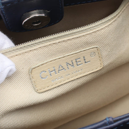 ウルトラステッチ チェーンショルダーバッグ チェーントートバッグ ラムスキン ネイビー シルバー金具 シャネル バッグ CHANEL