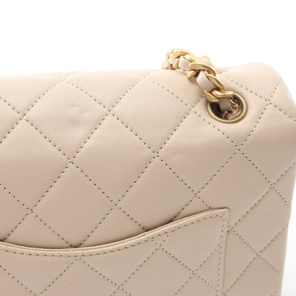 マトラッセ チェーンショルダーバッグ ラムスキン ピンクベージュ ゴールド金具 シャネル バッグ CHANEL