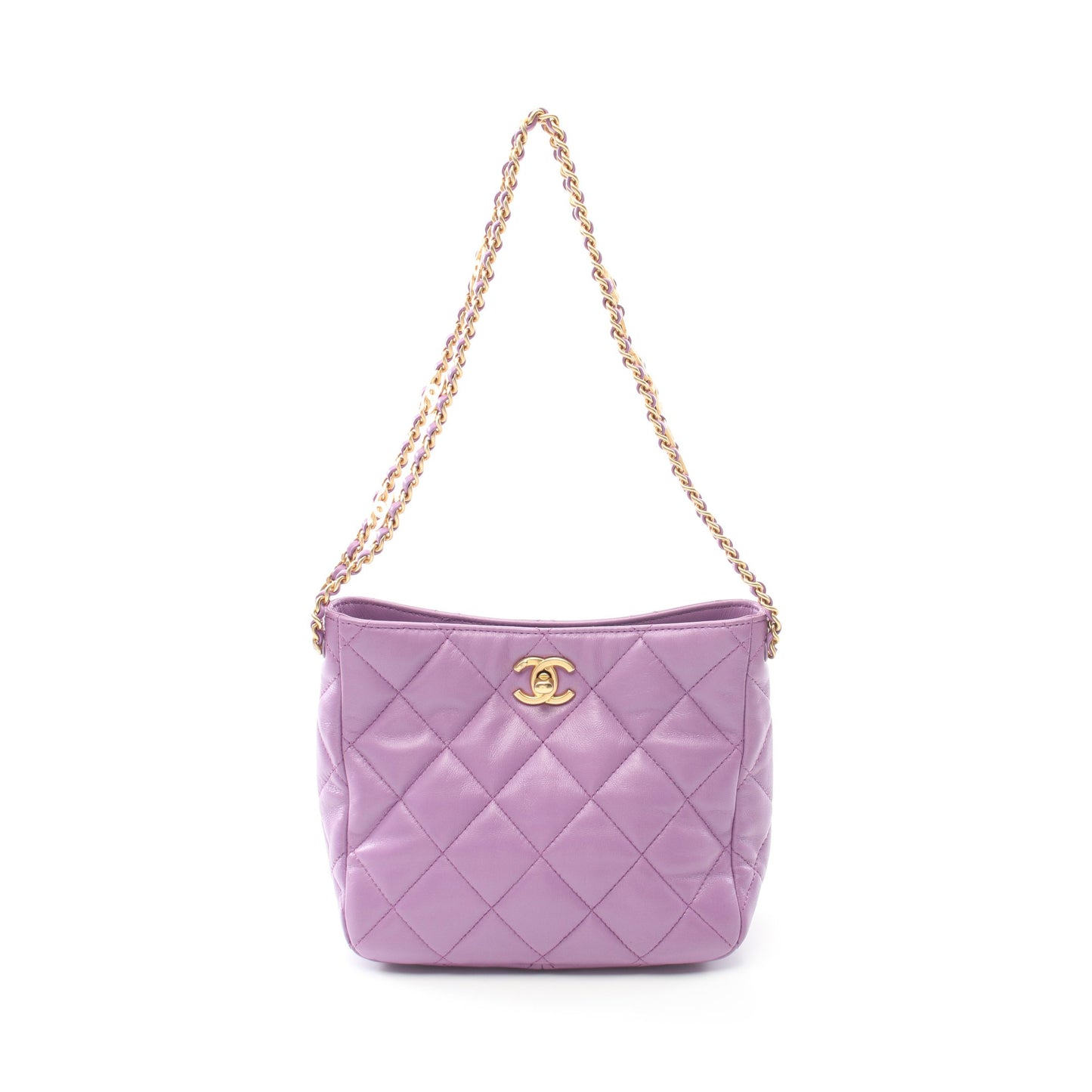 スモールホーボー チェーンショルダーバッグ ラムスキン パープル ゴールド金具 シャネル バッグ CHANEL