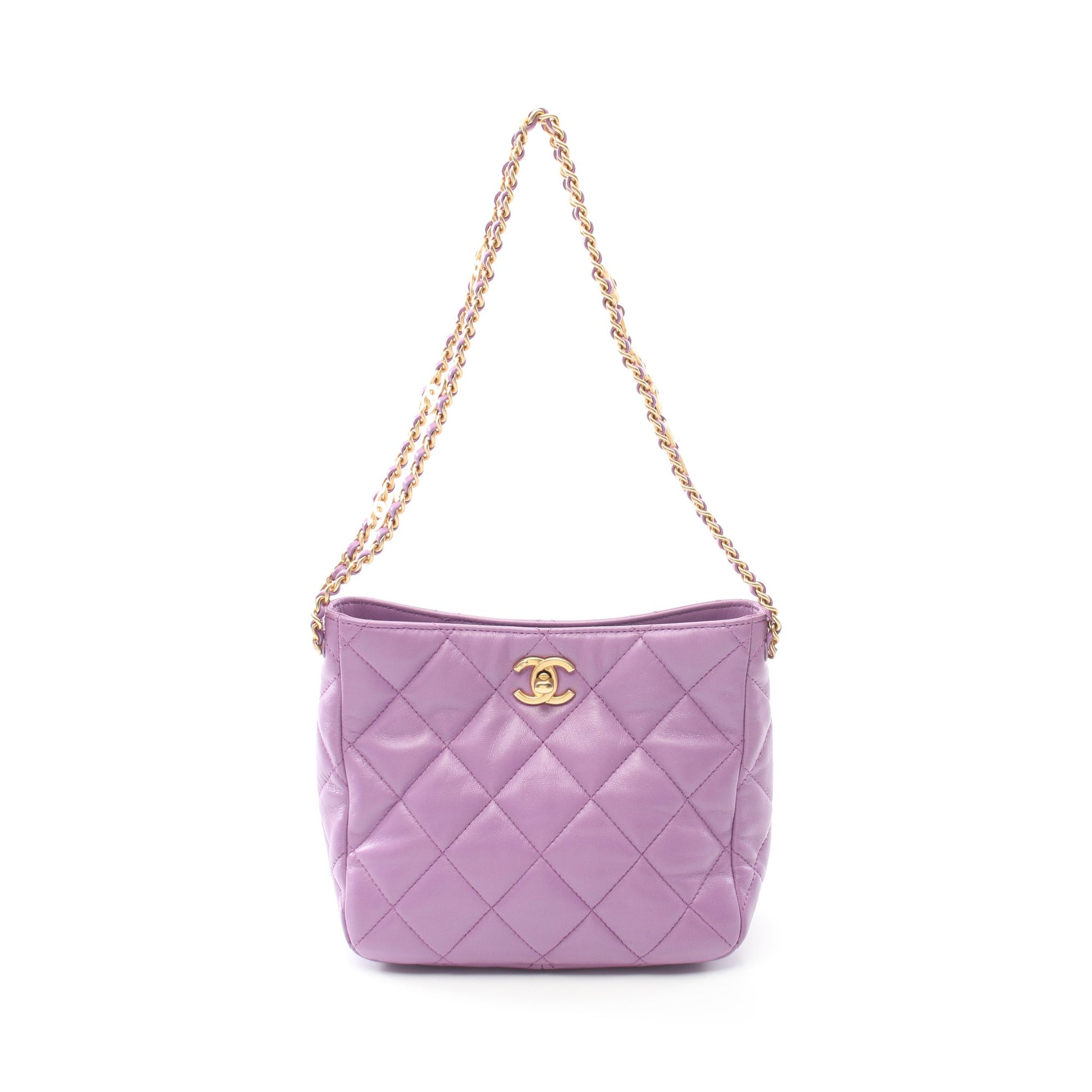 スモールホーボー チェーンショルダーバッグ ラムスキン パープル ゴールド金具 シャネル バッグ CHANEL