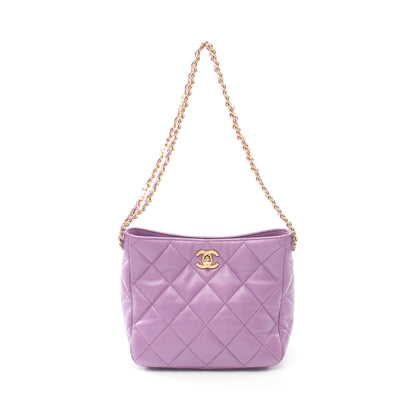 スモールホーボー チェーンショルダーバッグ ラムスキン パープル ゴールド金具 シャネル バッグ CHANEL