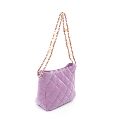 スモールホーボー チェーンショルダーバッグ ラムスキン パープル ゴールド金具 シャネル バッグ CHANEL
