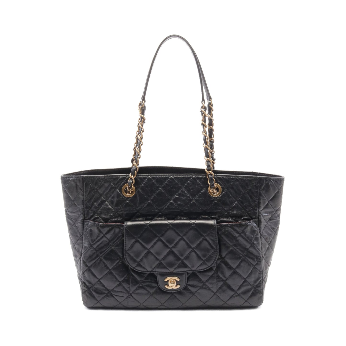 マトラッセ チェーンショルダーバッグ チェーントートバッグ レザー ブラック ゴールド金具 シャネル バッグ CHANEL