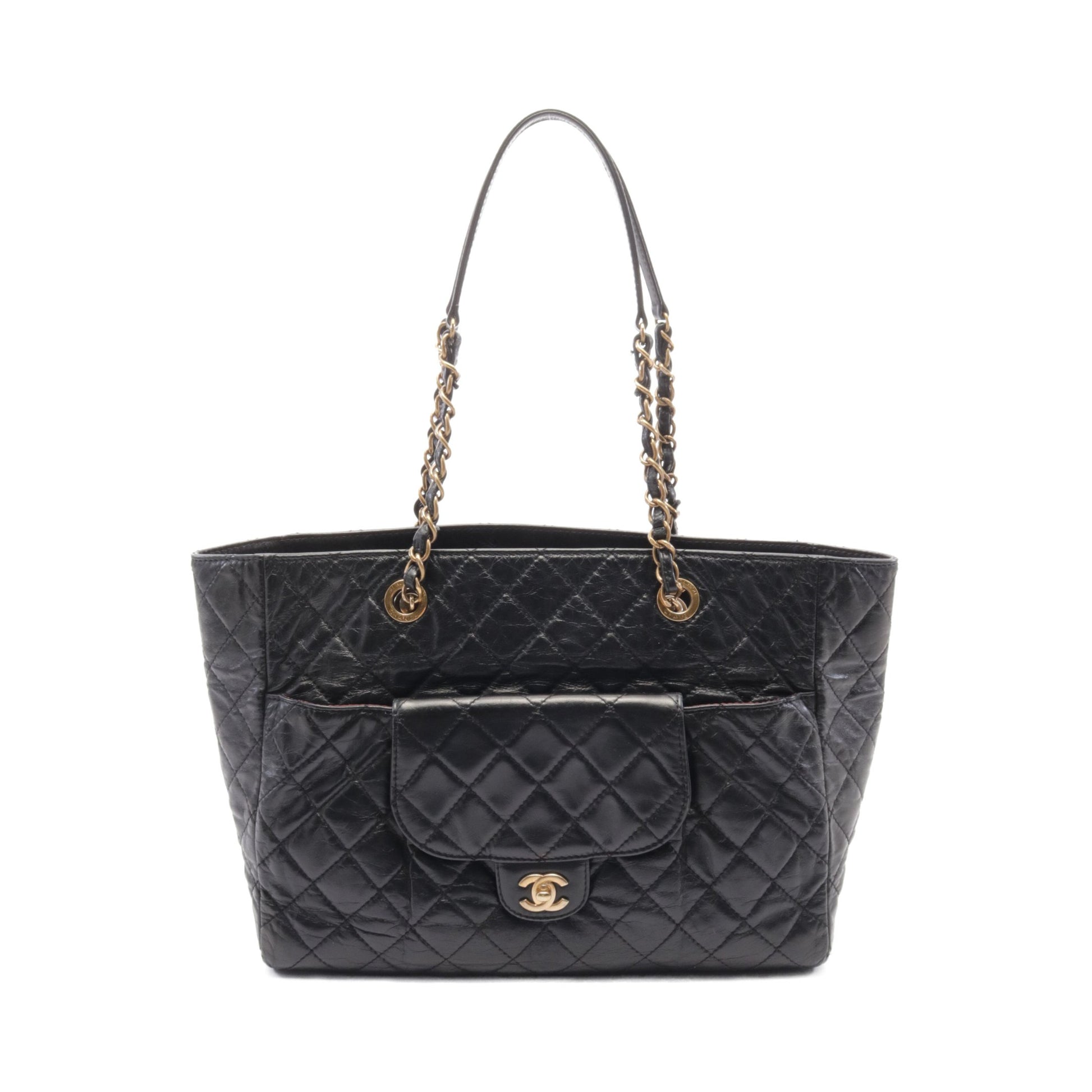 マトラッセ チェーンショルダーバッグ チェーントートバッグ レザー ブラック ゴールド金具 シャネル バッグ CHANEL