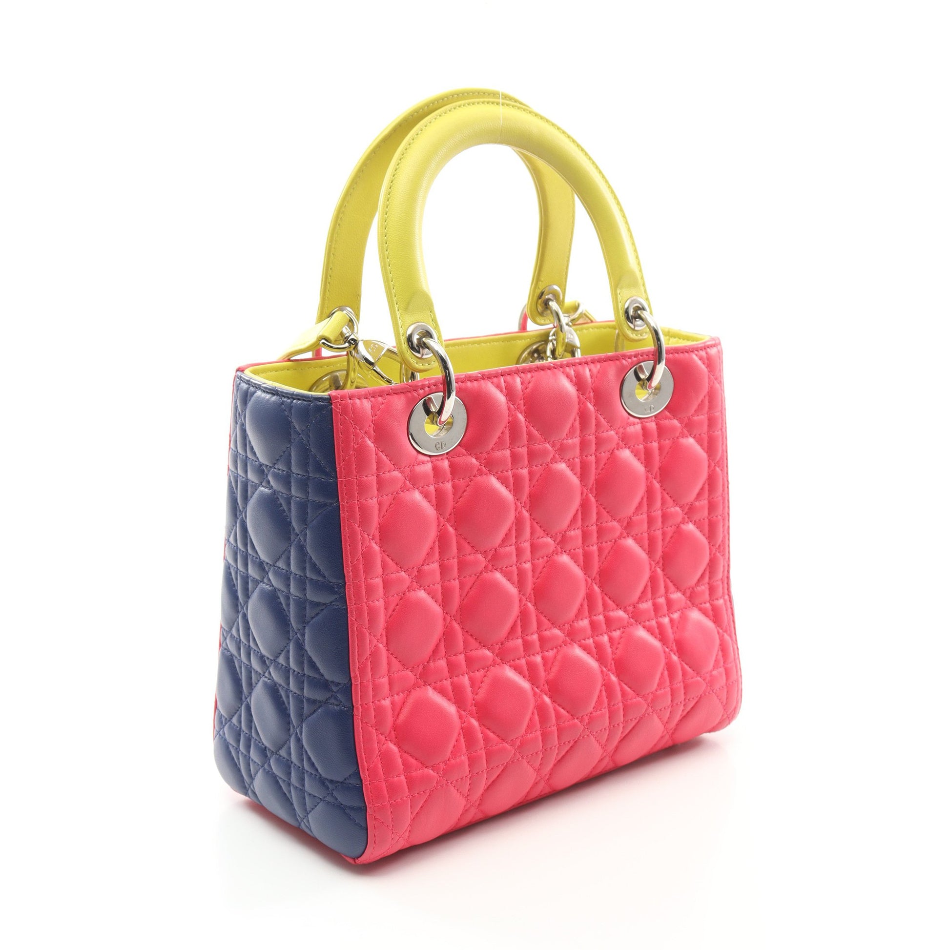 LADY DIOR レディディオール カナージュ ハンドバッグ レザー ピンクパープル イエローグリーン ダークブルー 2WAY クリスチャンディオール バッグ Christian Dior