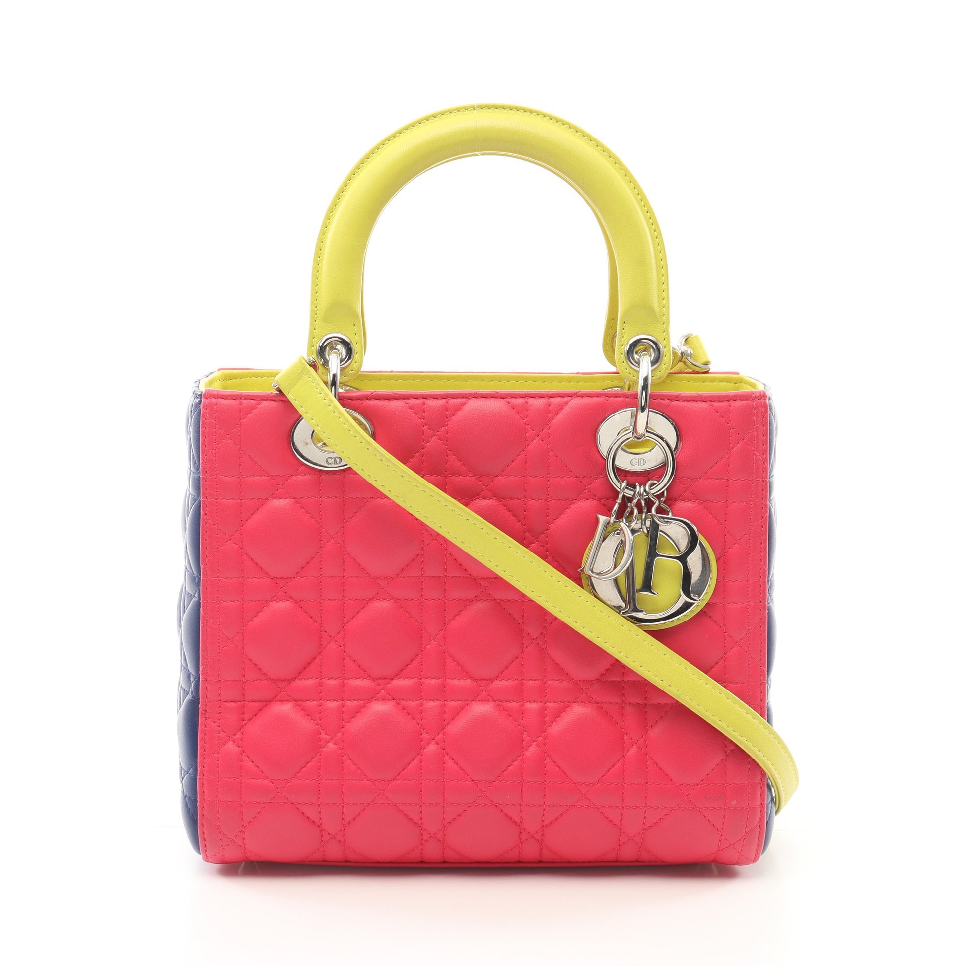 LADY DIOR レディディオール カナージュ ハンドバッグ レザー ピンクパープル イエローグリーン ダークブルー 2WAY クリスチャンディオール バッグ Christian Dior