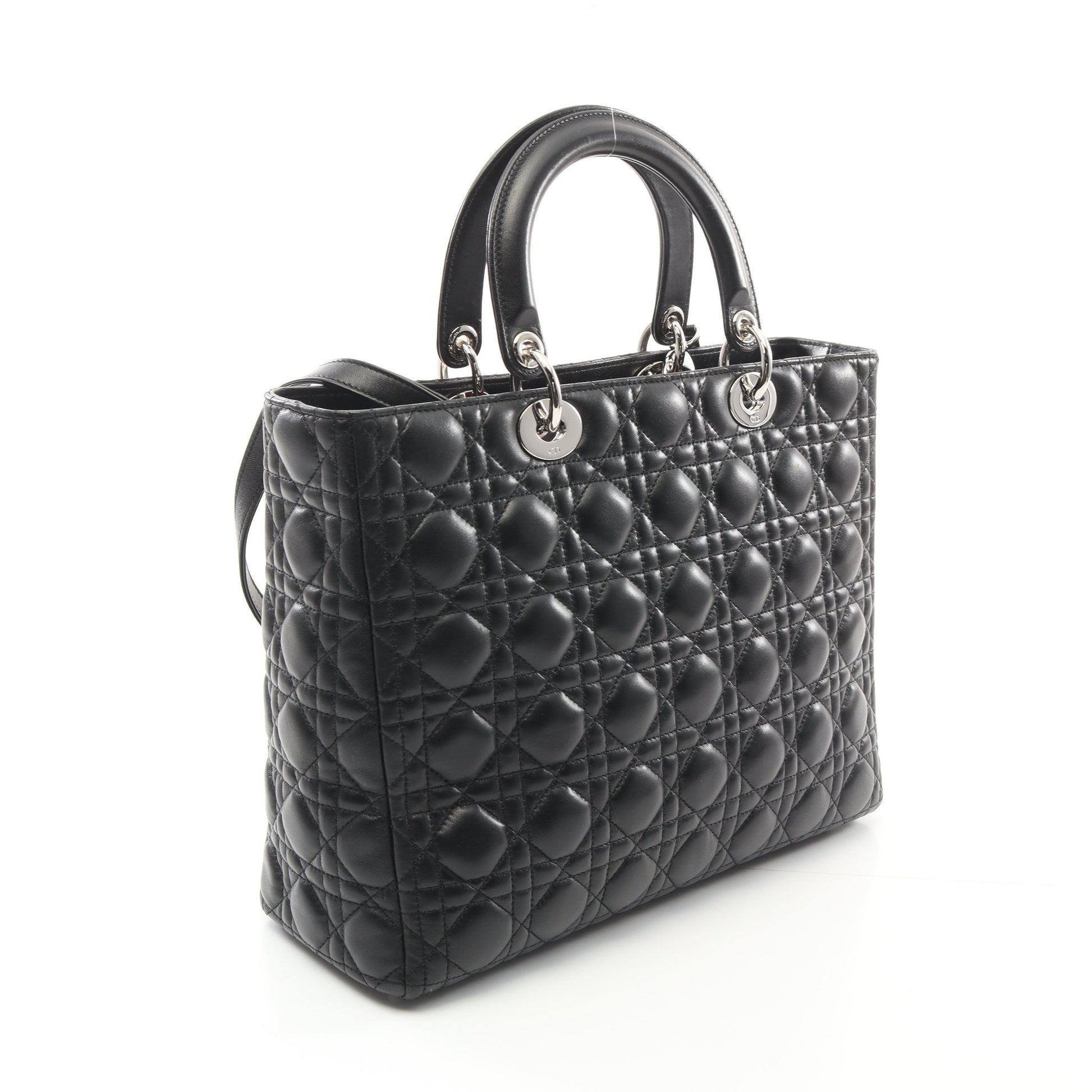 レディディオール カナージュ ラージ ハンドバッグ レザー ブラック 2WAY クリスチャンディオール バッグ Christian Dior