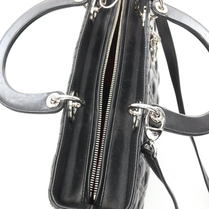 レディディオール カナージュ ラージ ハンドバッグ レザー ブラック 2WAY クリスチャンディオール バッグ Christian Dior
