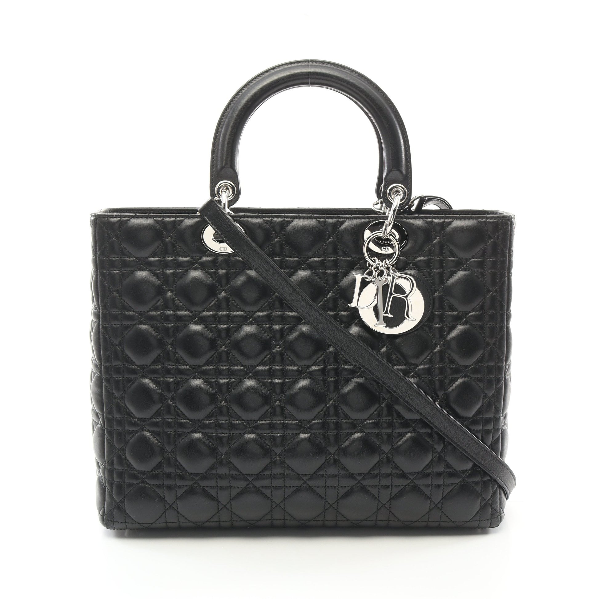レディディオール カナージュ ラージ ハンドバッグ レザー ブラック 2WAY クリスチャンディオール バッグ Christian Dior