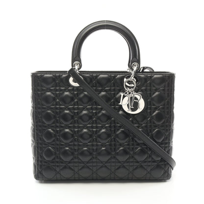 レディディオール カナージュ ラージ ハンドバッグ レザー ブラック 2WAY クリスチャンディオール バッグ Christian Dior