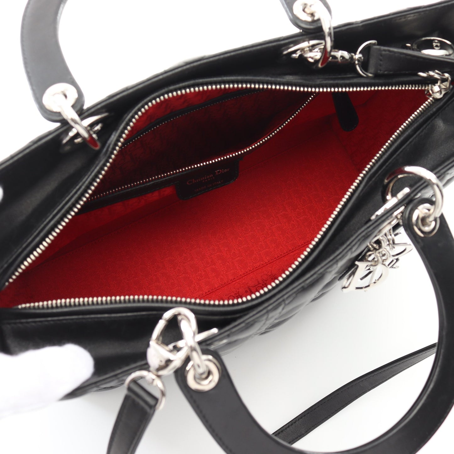 レディディオール カナージュ ラージ ハンドバッグ レザー ブラック 2WAY クリスチャンディオール バッグ Christian Dior