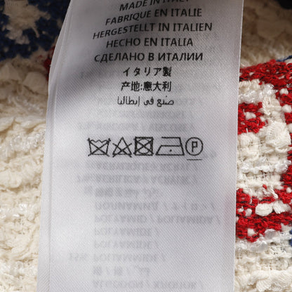 GG ツイード ノーカラージャケット コットン ナイロン アイボリー ブルー レッド グッチ アウター GUCCI