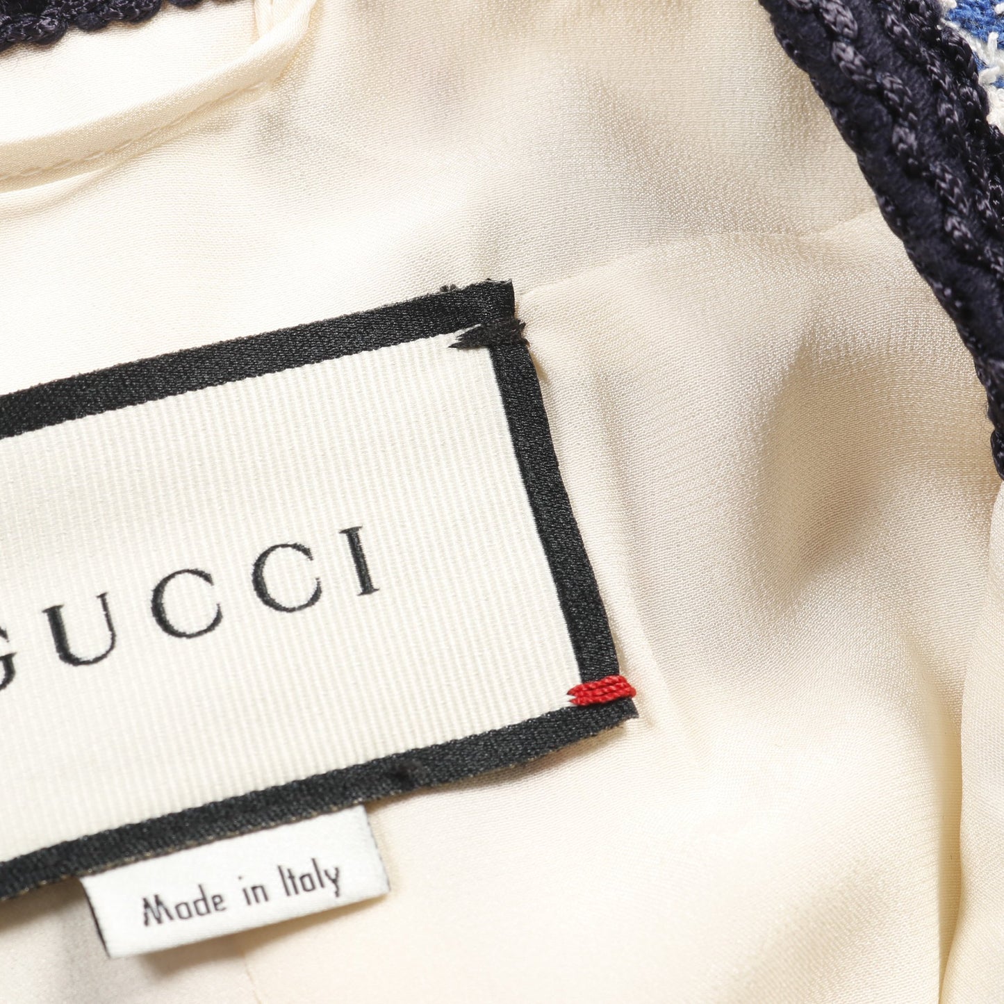 GG ツイード ノーカラージャケット コットン ナイロン アイボリー ブルー レッド グッチ アウター GUCCI