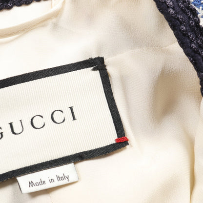 GG ツイード ノーカラージャケット コットン ナイロン アイボリー ブルー レッド グッチ アウター GUCCI