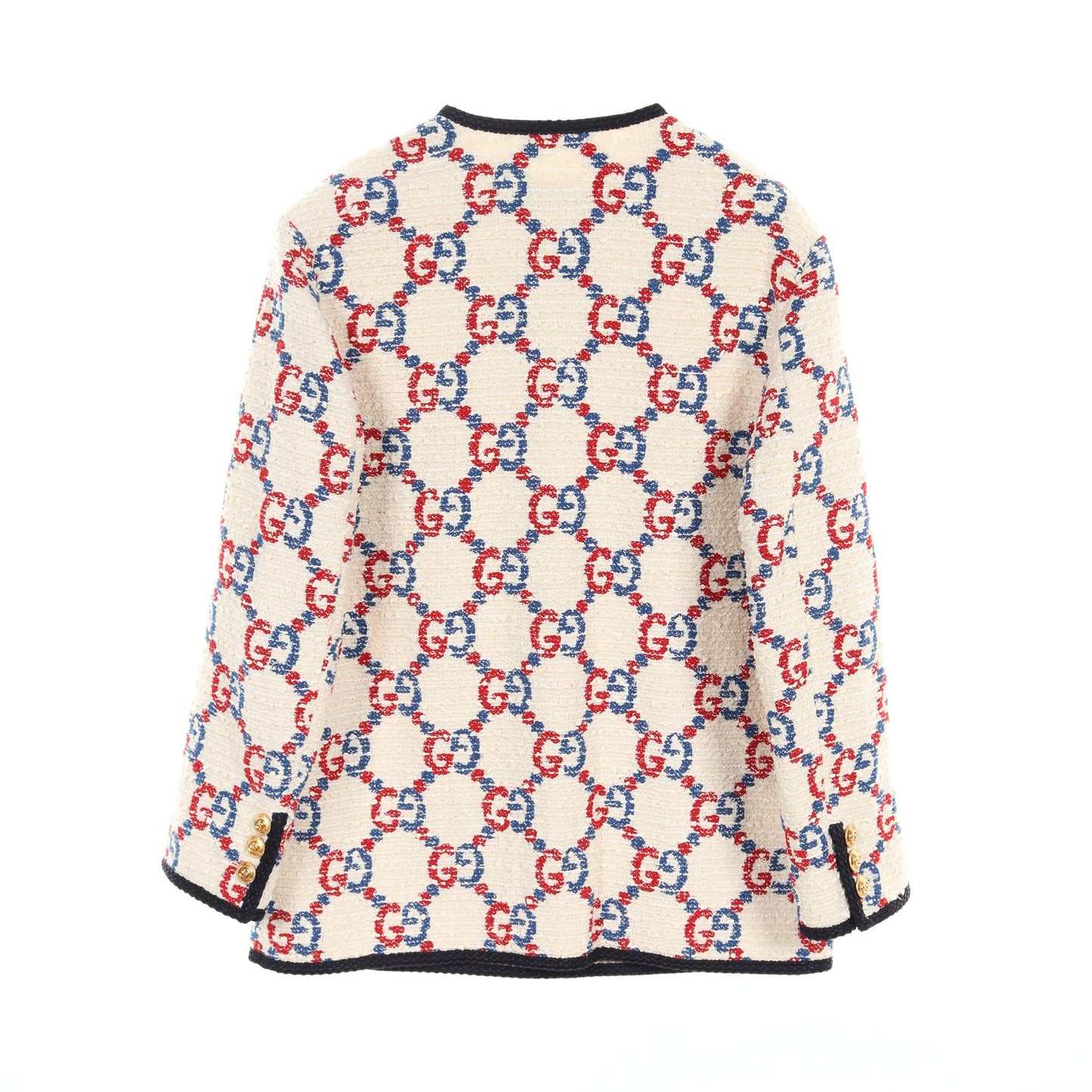 GG ツイード ノーカラージャケット コットン ナイロン アイボリー ブルー レッド グッチ アウター GUCCI