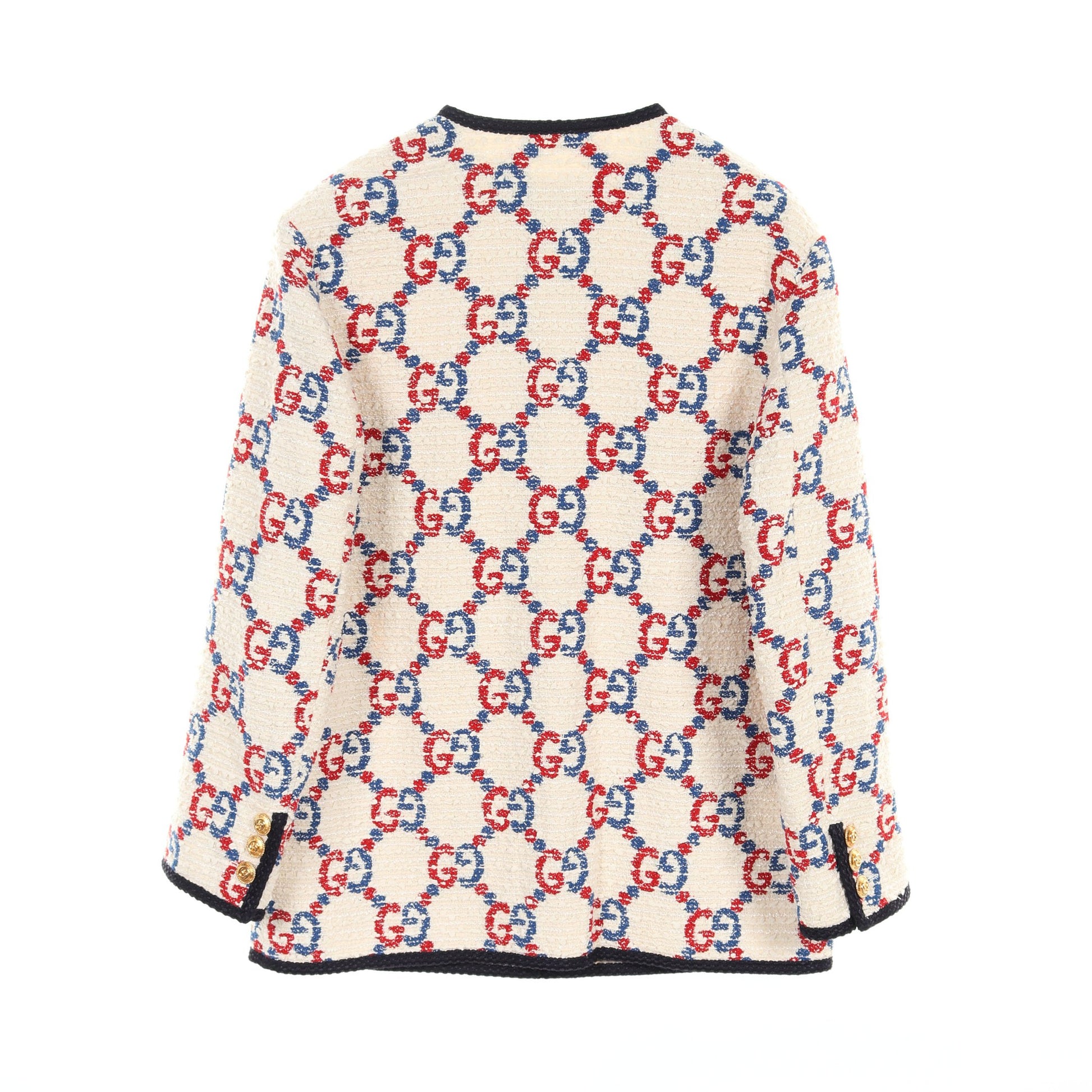 GG ツイード ノーカラージャケット コットン ナイロン アイボリー ブルー レッド グッチ アウター GUCCI