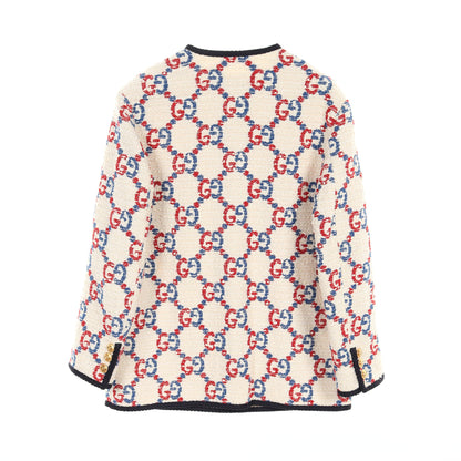 GG ツイード ノーカラージャケット コットン ナイロン アイボリー ブルー レッド グッチ アウター GUCCI
