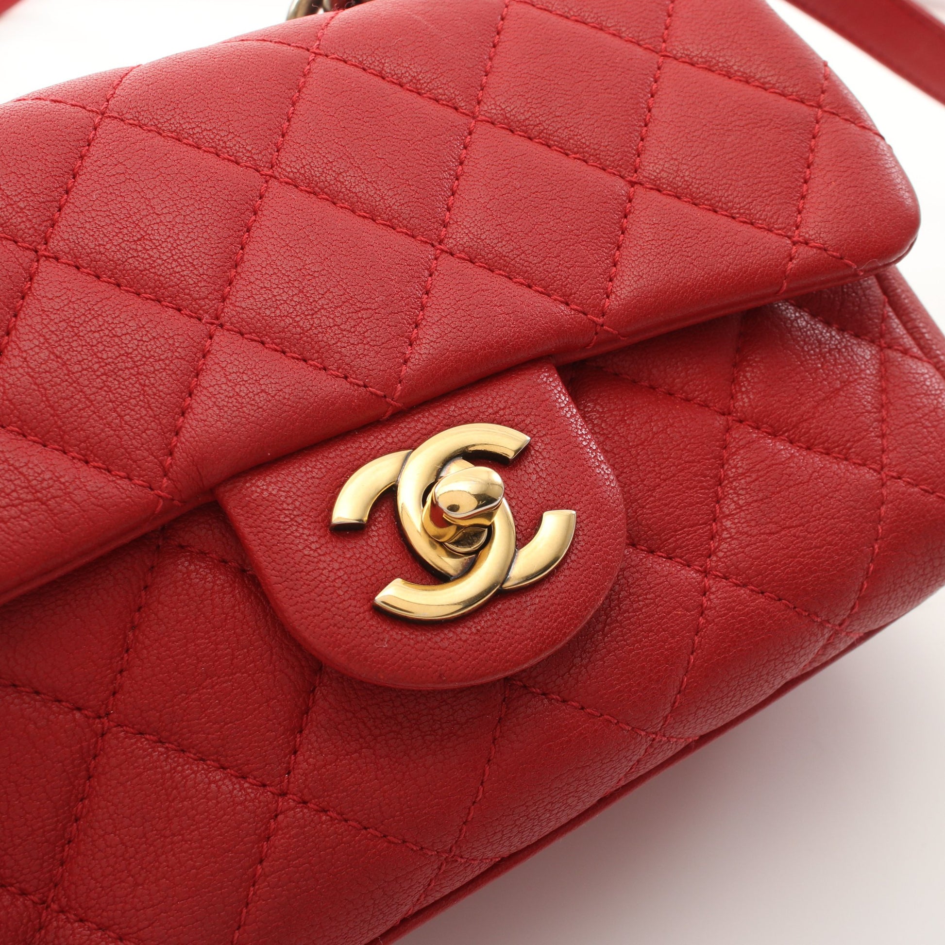 マトラッセ チェーンハンドバッグ レザー レッド ゴールド金具 2WAY シャネル バッグ CHANEL