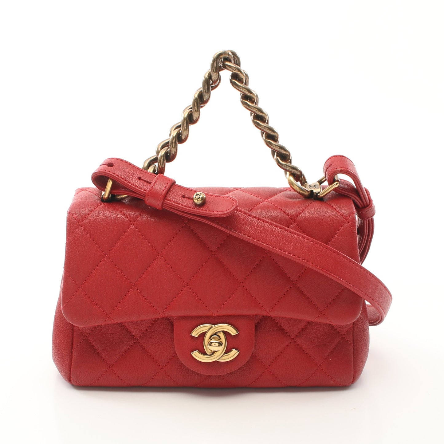 マトラッセ チェーンハンドバッグ レザー レッド ゴールド金具 2WAY シャネル バッグ CHANEL