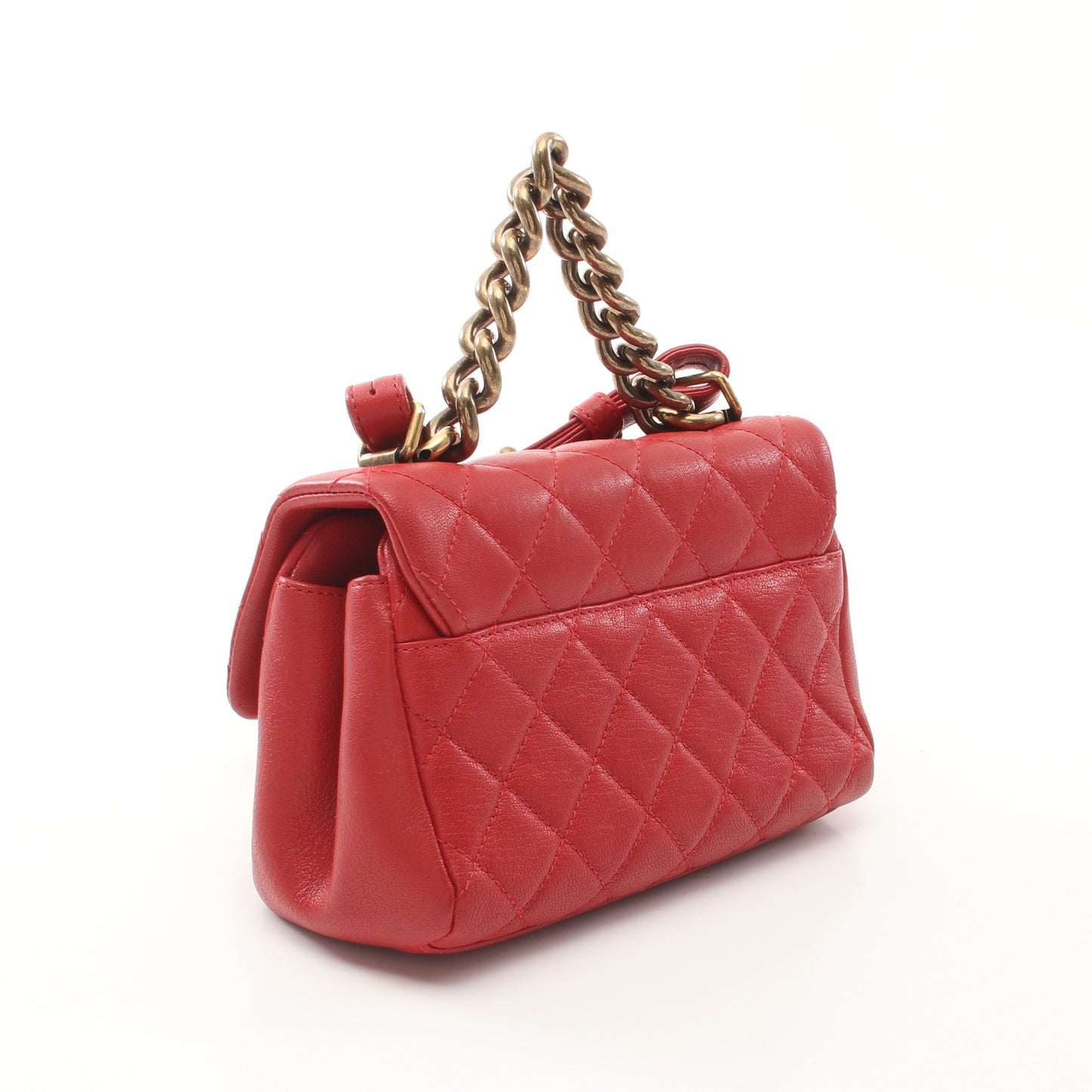 マトラッセ チェーンハンドバッグ レザー レッド ゴールド金具 2WAY シャネル バッグ CHANEL