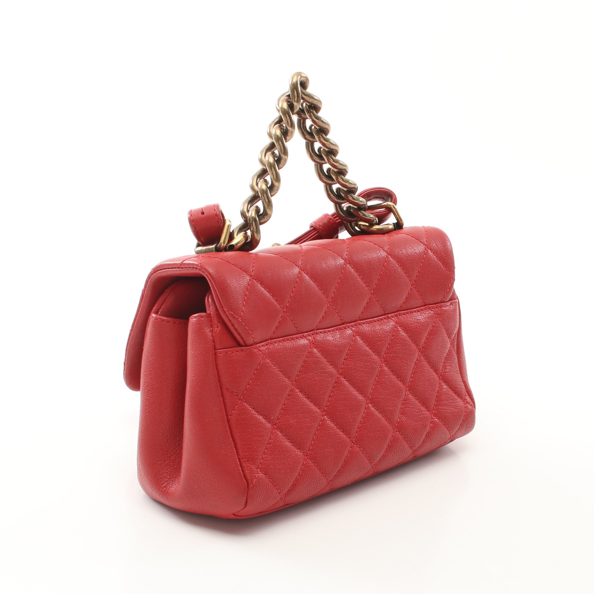 マトラッセ チェーンハンドバッグ レザー レッド ゴールド金具 2WAY シャネル バッグ CHANEL