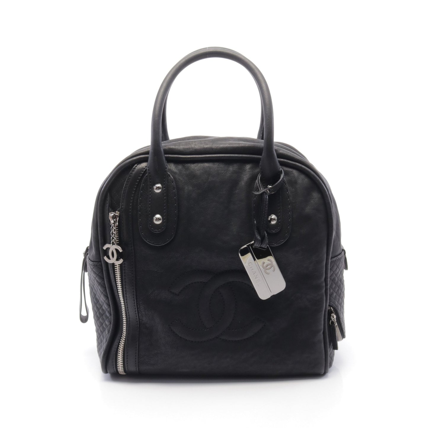 ココマーク ボーリングバッグ ハンドバッグ レザー ブラック シルバー金具 シャネル バッグ CHANEL