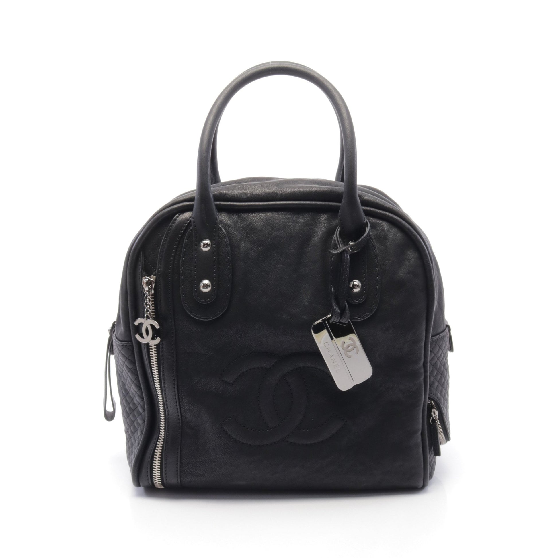 ココマーク ボーリングバッグ ハンドバッグ レザー ブラック シルバー金具 シャネル バッグ CHANEL