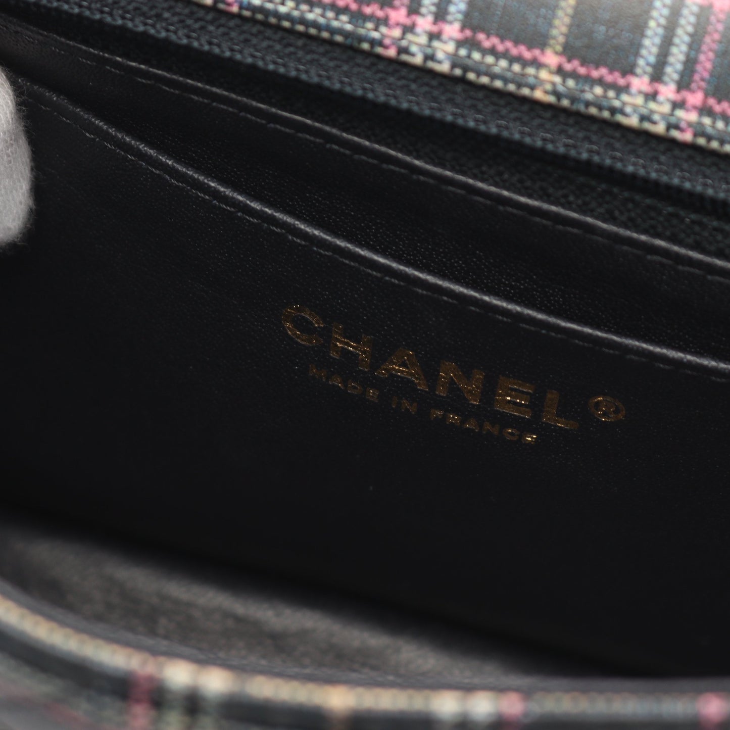 ミニマトラッセ チェーンショルダーバッグ チェック レザー ネイビー マルチカラー ゴールド金具 シャネル バッグ CHANEL