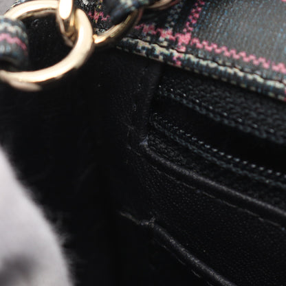 ミニマトラッセ チェーンショルダーバッグ チェック レザー ネイビー マルチカラー ゴールド金具 シャネル バッグ CHANEL