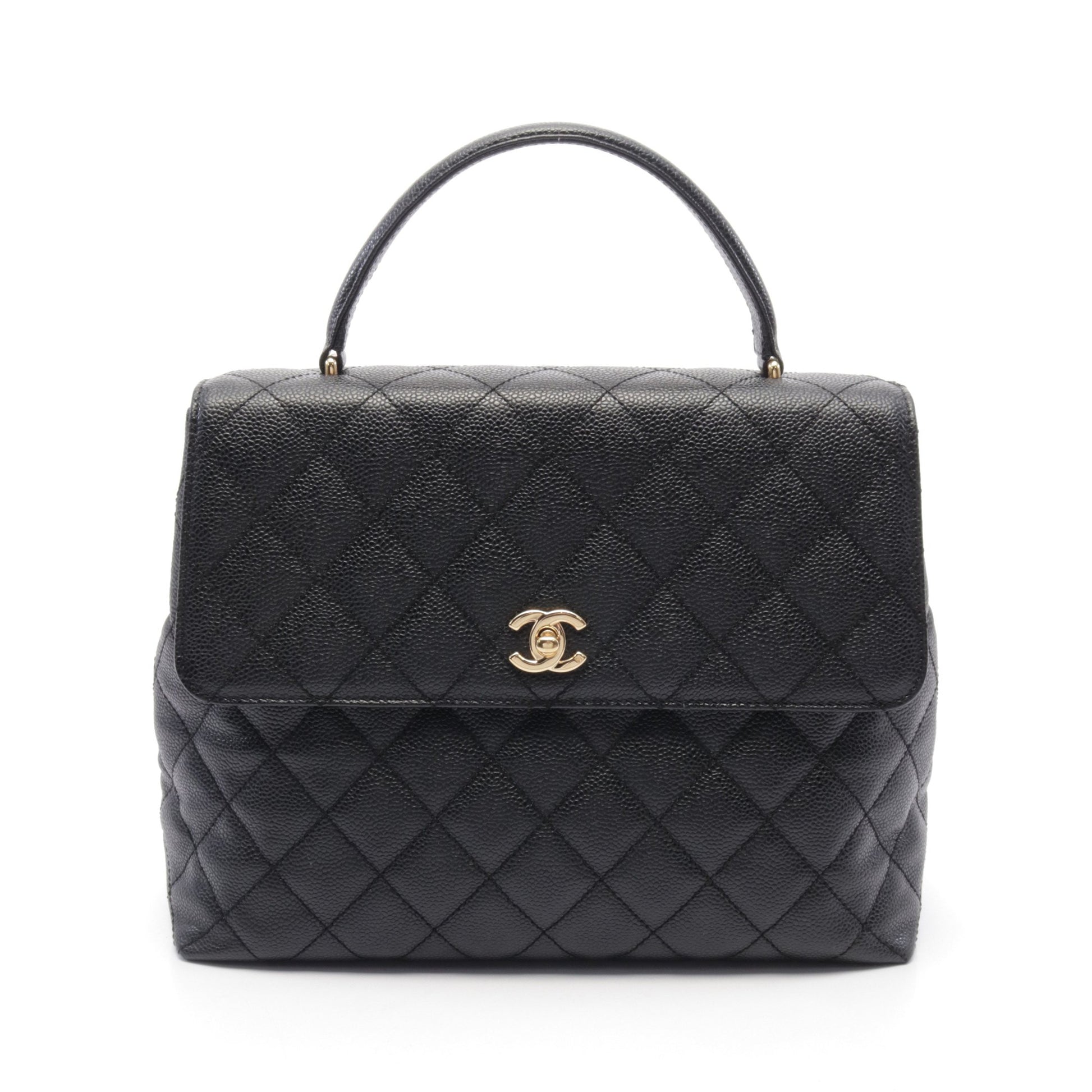 マトラッセ ハンドバッグ キャビアスキン ブラック ゴールド金具 シャネル バッグ CHANEL