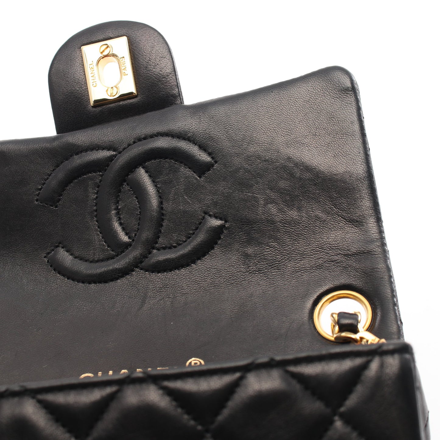 マトラッセ チェーンショルダーバッグ ラムスキン ブラック ゴールド金具 シャネル バッグ CHANEL